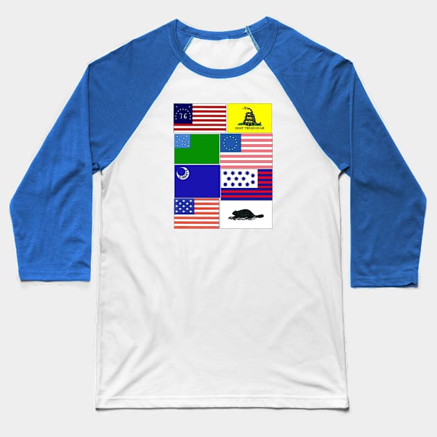 Flags of the Revolution Back Print Baseball T-Shirt by Aeriskate